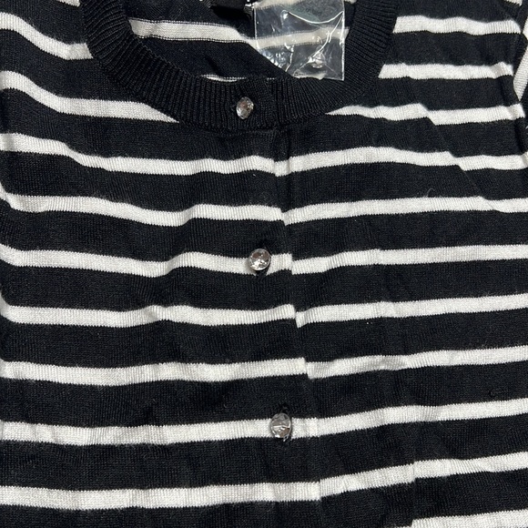 Express Striped Black and Offwhite Button Up Cardigan Diamond Sparkly Buttons - Picture 3 of 3